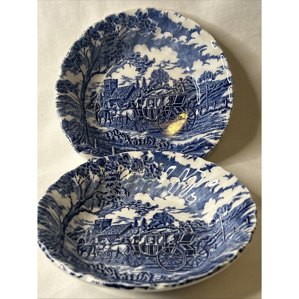 Vintage Myott Staffordshire England Royal Mail Blue Berry Dessert Bowls Lot Of 2